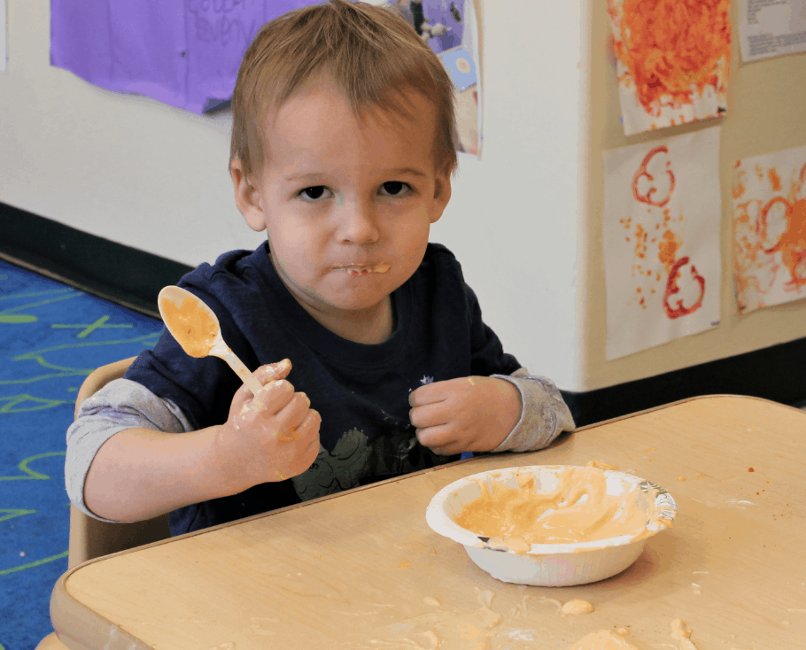 Eating the yogurt 